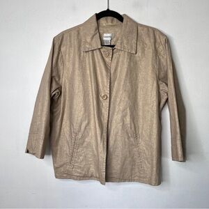 Chico’s Linen Blend Jacket Pleated Size 3 (XL) Metallic Cropped Tan Summer